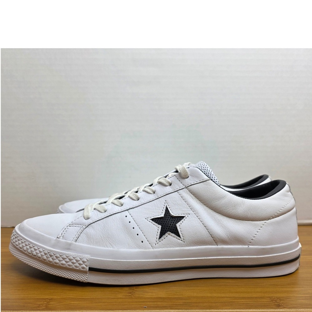 Converse One Star Perforated Leather Low Top White Black 158464C M 12 W 14 - Picture 5 of 11